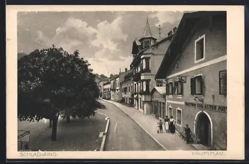 AK Schladming, Hauptplatz mit Gasthof Zur Alten Post