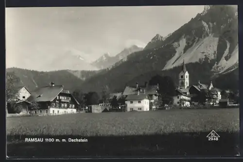 AK Ramsau, Teilansicht mit Kirche und Dachstein