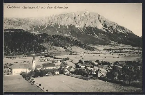 AK Oeblarn /Steiermark, Gesamtansicht mit dem Grimming aus der Vogelschau