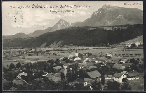 AK Oeblarn, Ortspanorama mit Stoderzinken und Kamm