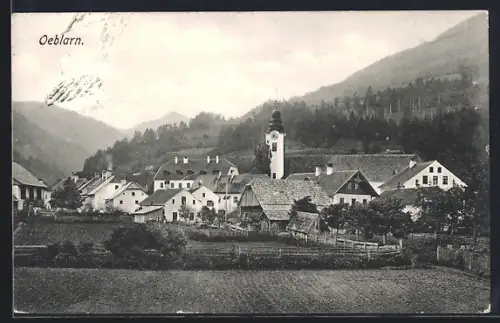 AK Oeblarn, Partie am Ortsrand mit Kirche
