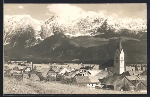 AK Mitterndorf, Ortsansicht mit Kirche und Grimming