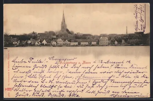 AK Sonderburg a. Alsen, Flusspartie mit Blick auf die Stadt