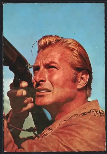 AK Szene aus der Schatz im Silbersee nach Karl May, Lex Barker als Old Shatterhand