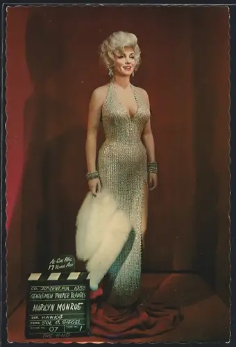 AK Marilyn Monroe, Gentlemen prefer Blondes, Portrait mit Klappe