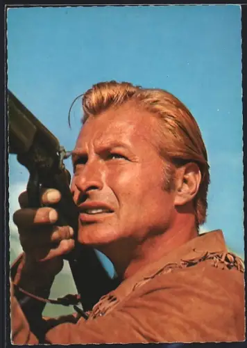 AK Szene aus der Schatz im Silbersee nach Karl May, Lex Barker als Old Shatterhand