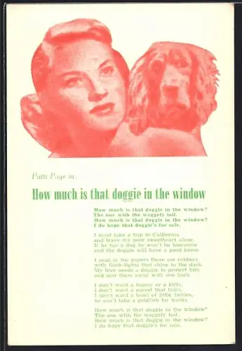 AK Patti Page, Portrait mit Hund, How much is that doggie..., Liedtext