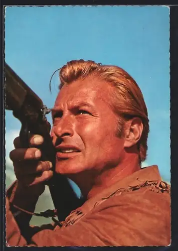 AK Szene aus der Schatz im Silbersee nach Karl May, Lex Barker als Old Shatterhand