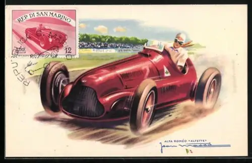 Künstler-AK Alfa Romeo Alfette, Autorennen mit Publikum