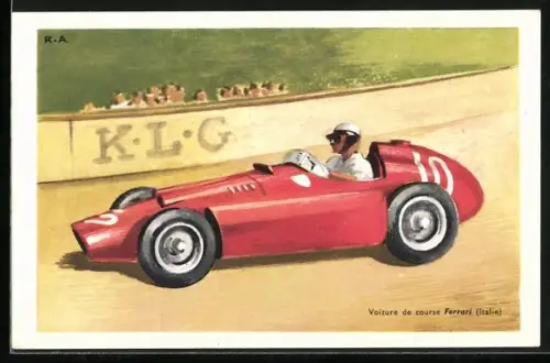 AK Autorennen, Rennfahrer im Ferrari auf der Rennstrecke