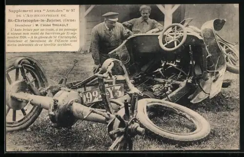 AK St-Christophe-le-Jajolet, Supplement aux Annales no 97 de l`Archiconfrerie, L`Auto brisee par un train, Kaputtes Auto