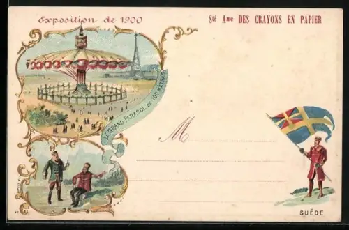 Lithographie Paris, Exposition de 1900, Le grand Parasol, Suéde, Ste. Ame des Crayons en Papier