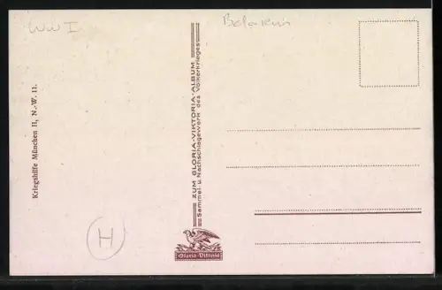 AK Grodno, gesprengte Njemenbrücke aus der Vogelschau