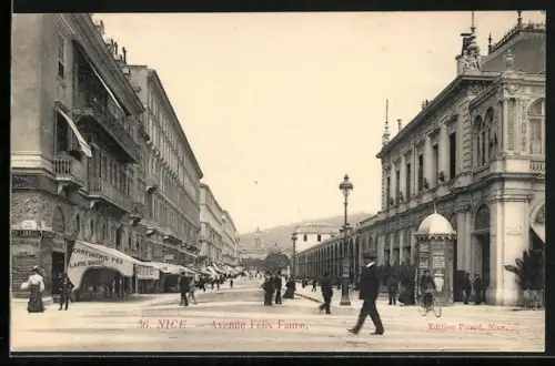 AK Nice, Avenue Félix Faure animée avec passants et bâtiments élégants