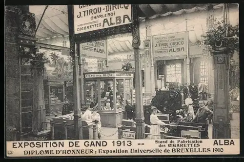 AK Bruxelles, Ausstellung Exposition de Gand 1913, Stand de Fabrication des Cigarettes