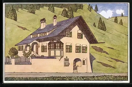 Künstler-AK St. Moritz, Villa am Berghang