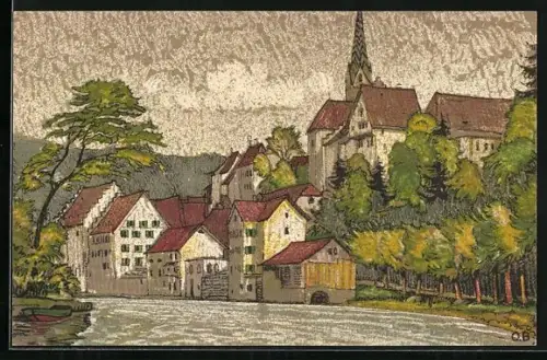 Künstler-AK Baden, An der Limmat