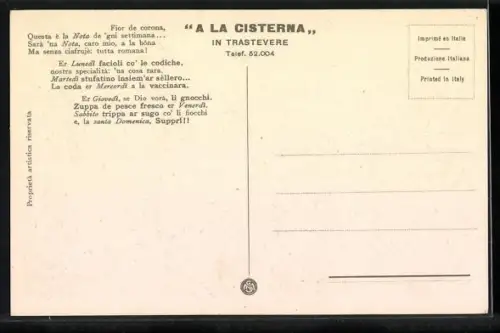 AK Roma, Ristorante A la Cisterna