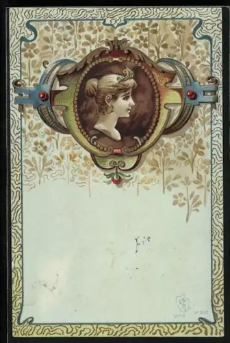 AK Frau mit Haar- und Ohrenschmuck, Jugendstil