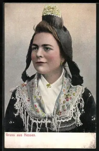 AK Frau in hessischer Tracht