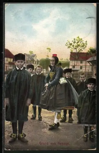 AK Kinder in hessischer Tracht