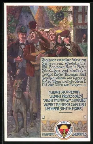 AK Deutscher Schulverein NR: 237, Studenten mit Dogge musizieren in der Strasse