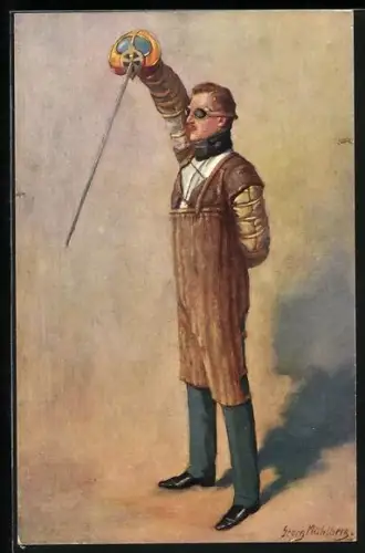 Künstler-AK Georg Mühlberg: Student mit Degen, Burschenschaft, Studentenleben