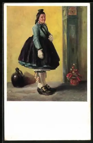 Künstler-AK Schwälmerin in Tracht