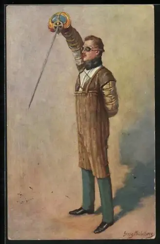 Künstler-AK Georg Mühlberg: Student mit Degen, Burschenschaft, Studentenleben