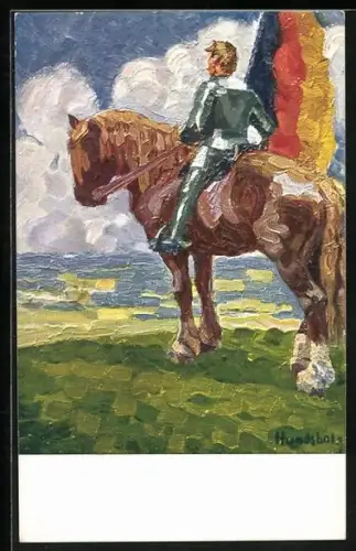Künstler-AK Ritter auf seinem Ross mit Deutschlandfahne