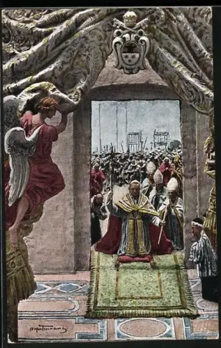 Künstler-AK Roma, Il Pontefice genuflesso sulla soglia della Porta Santa