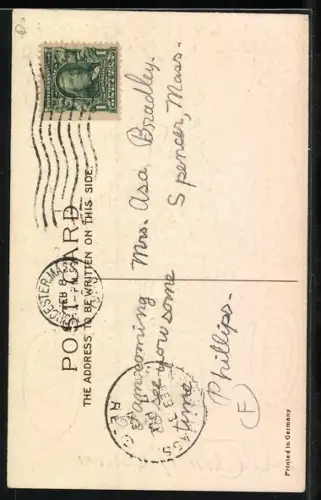 Lithographie Amor zielt auf junge Frau im Auto