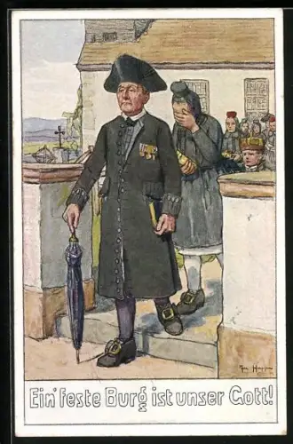 Künstler-AK Hesen in Tracht nach dem Kirchgang