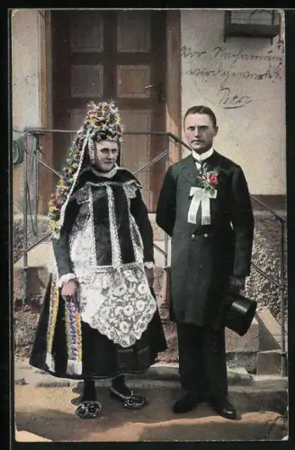 AK Hüttenberger Brautpaar, hessische Tracht