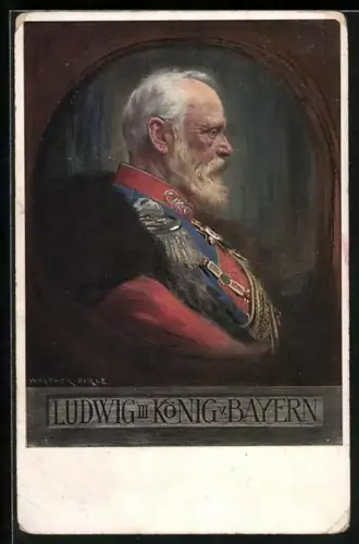 AK König Ludwig III. von Bayern in Uniform mit Orden und Pelzmantel