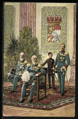 AK Vier Generationen im Bayer Herrscherhaus: König Ludwig III., Prinzregent Luitpold & Prinz Rupprecht