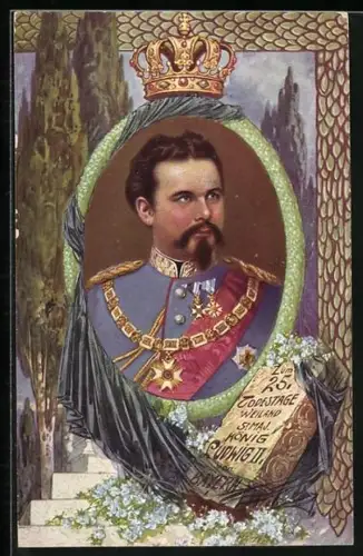 AK 25. Todestag von König Ludwig II. von Bayern, Porträt in Uniform