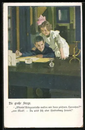 Künstler-AK Kinder beim Kriegsanleihen Zeichnen