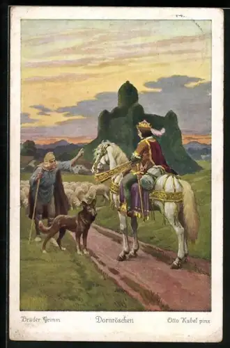 Künstler-AK Otto Kubel: Brüder Grimm, Dornröschen, Prinz und Schafhirte