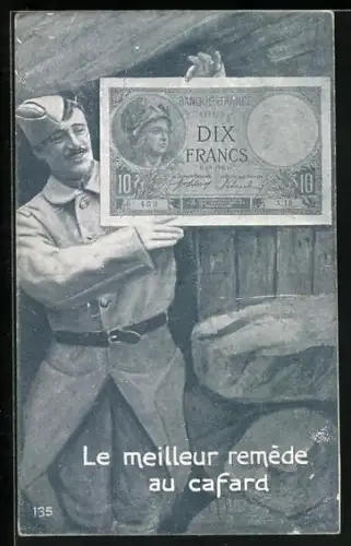 AK Le meilleur remede au cafard, Soldat mit grossen Geldschein in den Händen