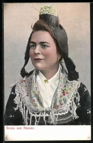 AK Frau in hessischer Tracht