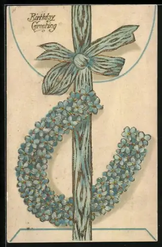 AK Hufeisen aus Vergissmeinnicht mit Schleife