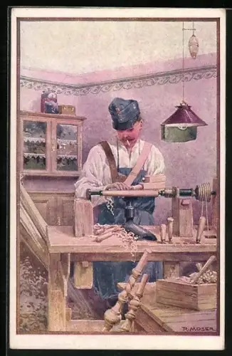 Künstler-AK Richard Moser, Rotes Kreuz Nr. 510: Drechsler aus den Invalidenschulen