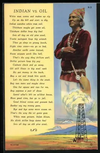 AK Gedicht Indian vs. Oil, Indianer und ein Bohrturm für Erdöl