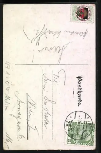 Künstler-AK Wien, Akad. Ver. Deutscher Mediziner, Wappen und Krug