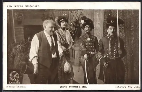 AK Schauspieler Charlie Chaplin im Kostüm des Flms His new Job
