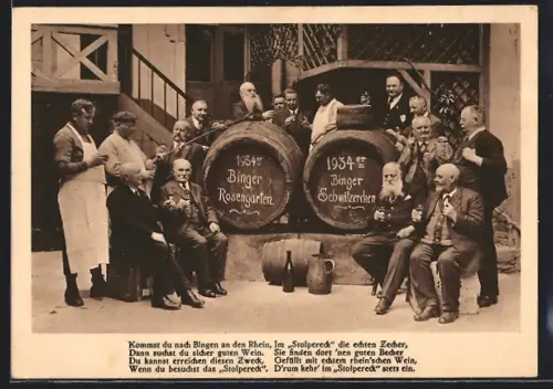 AK Bingen a. Rh., Weinprobe 1934 im Gasthaus Stolpereck