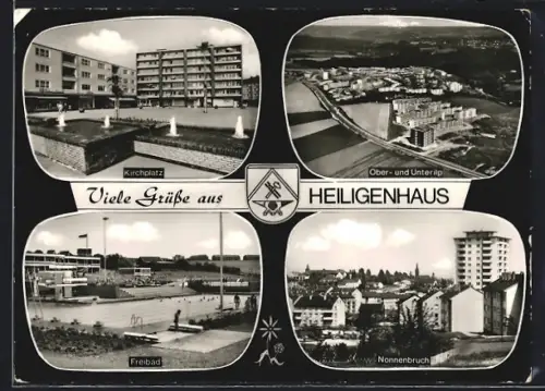 AK Heiligenhaus / Niederrhein, Kirchplatz, Ober- und Unterilp, Freibad, Nonnenbruch