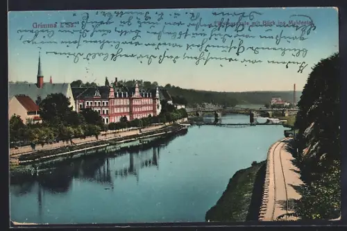 AK Grimma i. Sa., Fürstenschule mit Blick ins Muldental