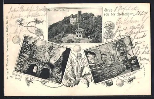 AK Rothenburg / Saale, Burgruine, Eingang zur Burg, Rittersaal